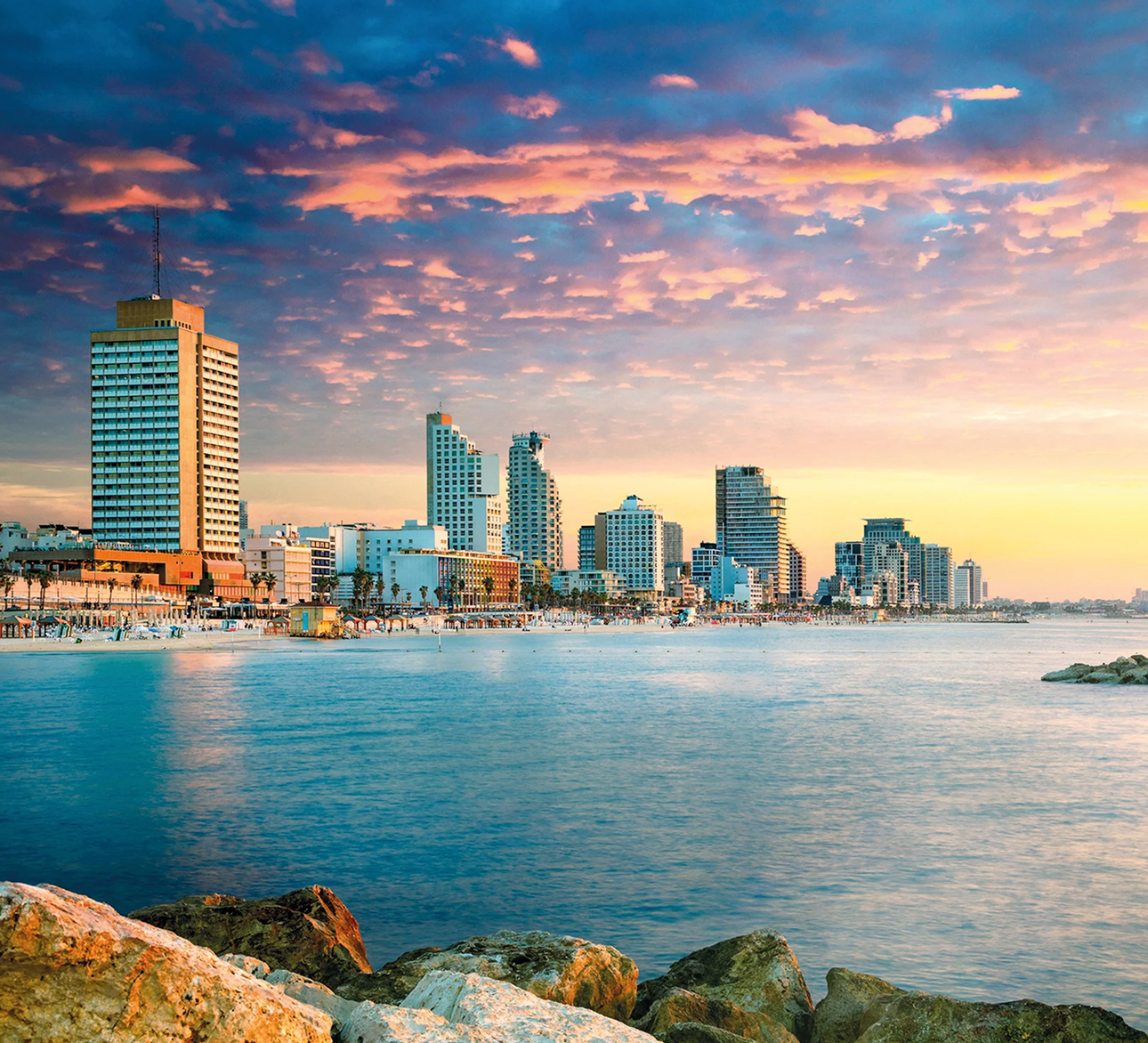 Tel Aviv skyline at sunset